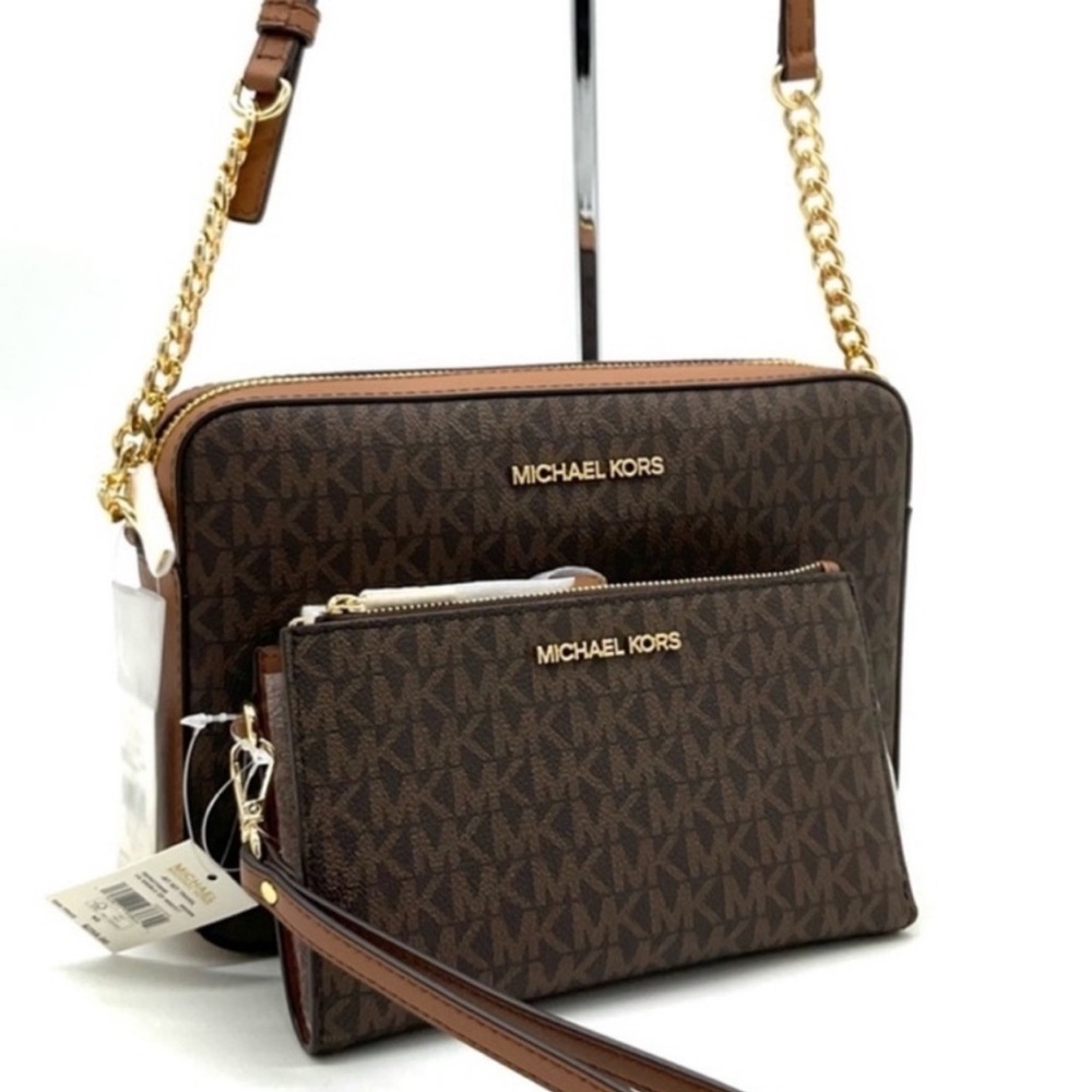 Michael Kors Large EW Crossbody Bag & Large Double Zip Wallet Brown